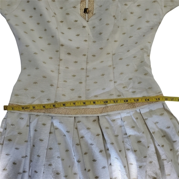 Vintage Handmade 50s Cream & Gold Greek Key Reverse Pleated Day Dress - Picture 10 of 10